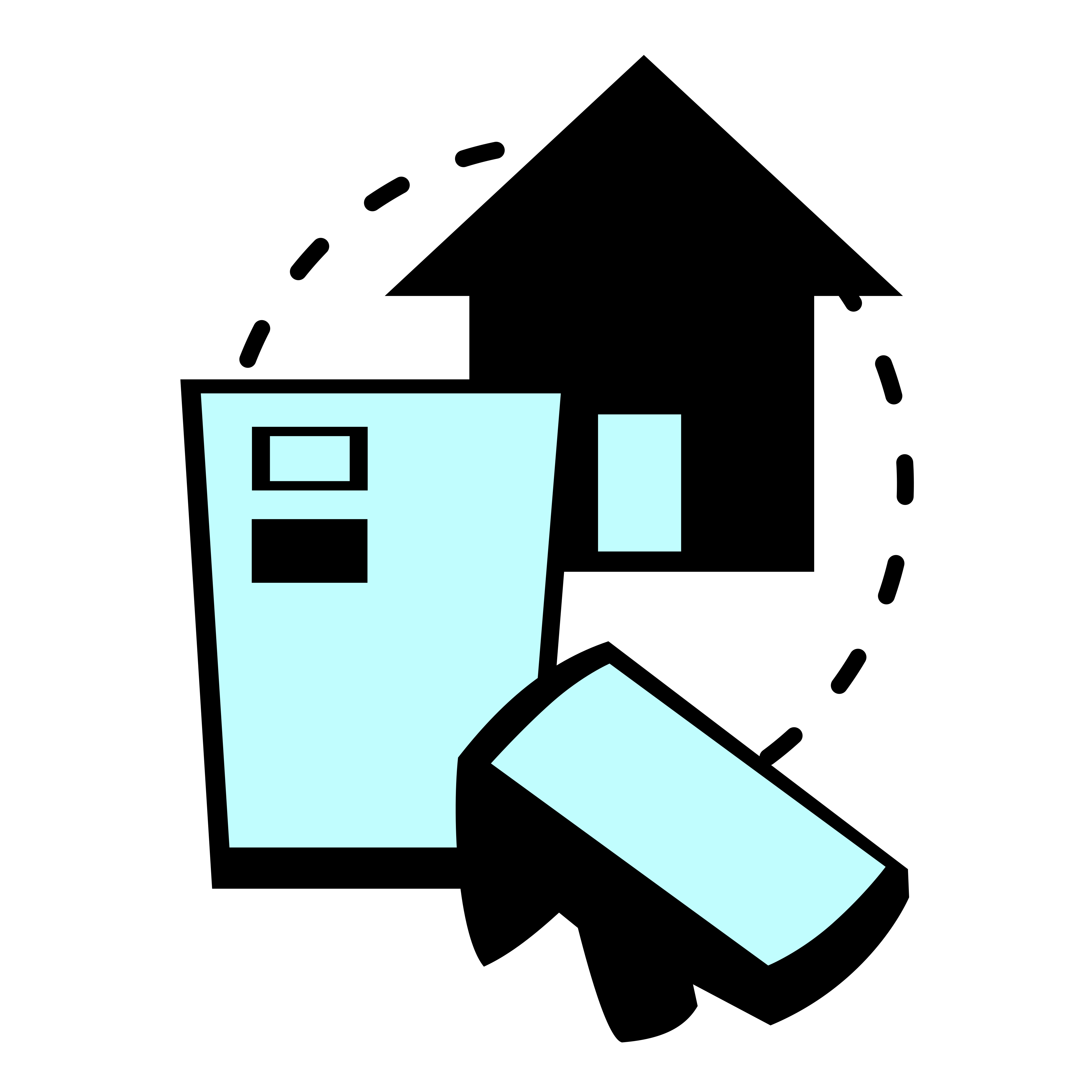 An image with a scanner, an item with two tags and a house, encircled by a dashed line.